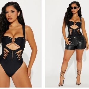 Fashion Jewelry Black Studded Bodysuit